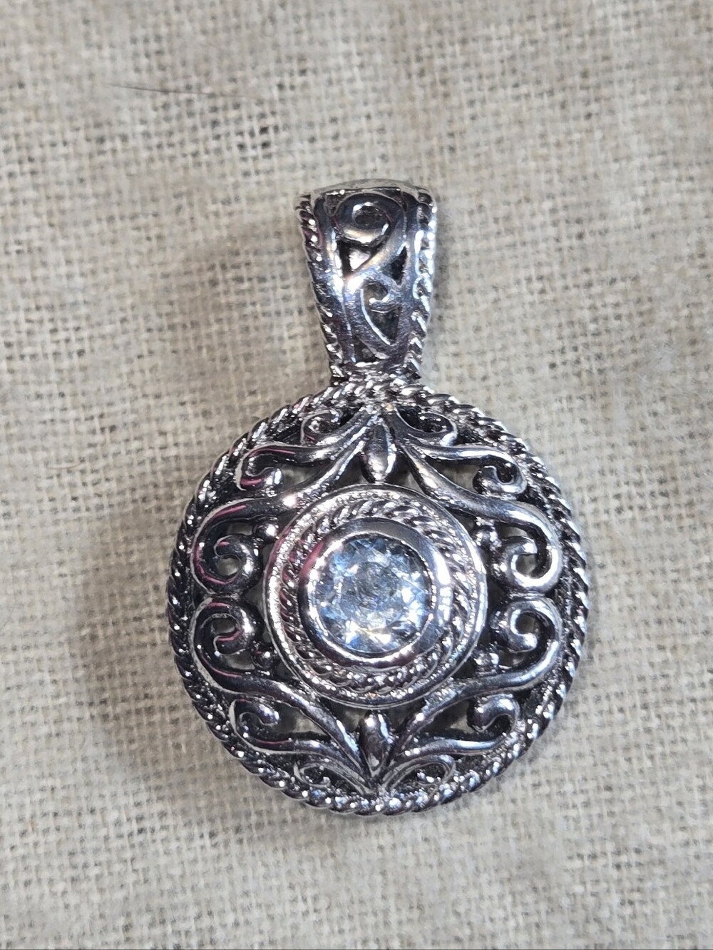 Silver Filigree Round Pendant with Blue Stone